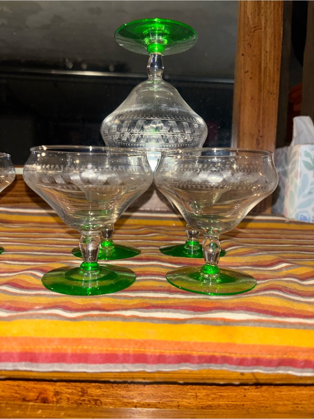 Green Stem very dainty vintage wine Glasses - Set of 6